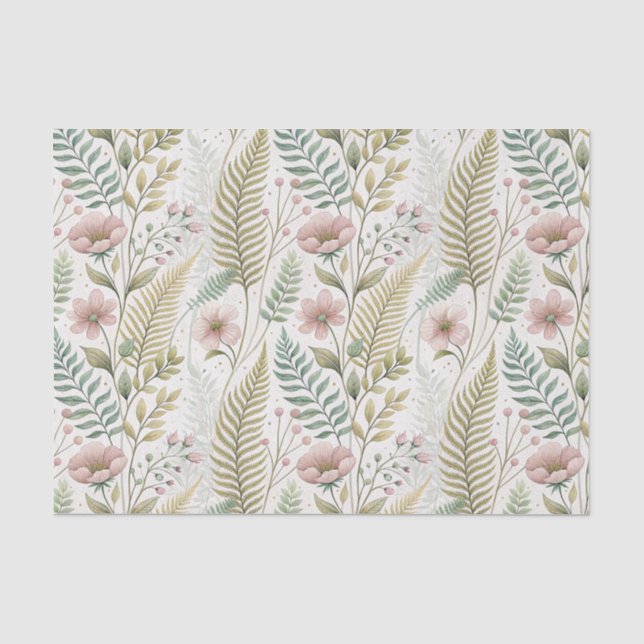 Hand-Painted Blush Flower Botanical Floral Pattern Tissue Paper (Front)