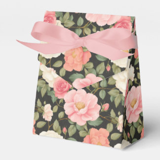 Hand-Painted Blush & Ivory Roses Lush Greenery Favour Box