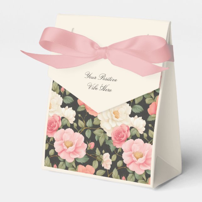 Hand-Painted Blush & Ivory Roses Lush Greenery Favour Box (Front Side)