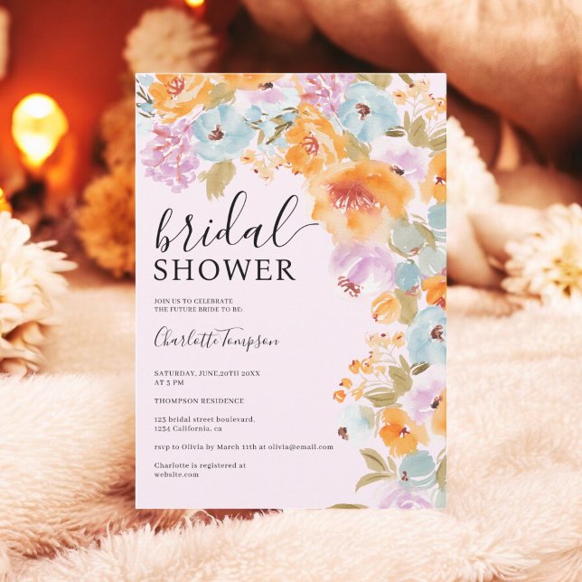 Hand-Painted Boho Floral Watercolor Bridal Shower Invitation (Hand-Painted Boho Floral Watercolor Bridal Shower Invitation)