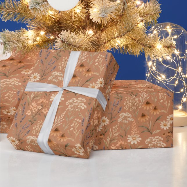 Hand-Painted Boho Terracotta Wildflowers Wrapping Paper (Holidays)