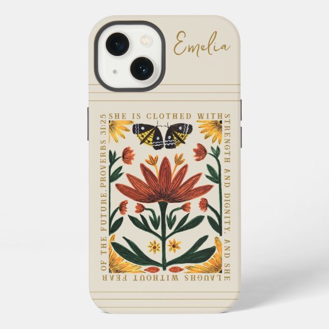 Hand Painted Botanicals with Scripture iPhone Case (Back)