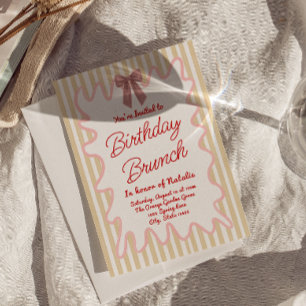 Hand Painted Bow Frame Stripes Birthday Brunch  Invitation