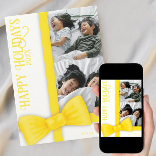 Hand-Painted Bow gift Christmas Photo Holiday Card