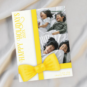 Hand-Painted Bow gift Christmas Photo Holiday Postcard