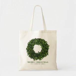 Hand Painted Boxwood Wreath Christmas Tote Bag