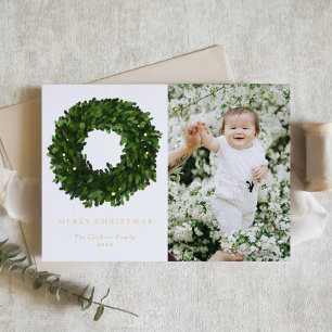 Hand Painted Boxwood Wreath Merry Christmas Photo