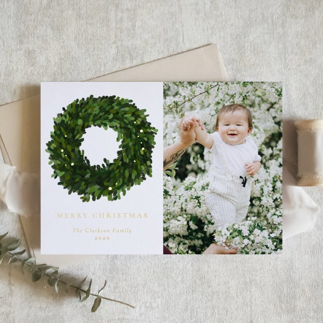 Hand Painted Boxwood Wreath Merry Christmas Photo (Creator Uploaded)