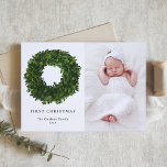 Hand Painted Boxwood Wreath Merry Christmas Photo Holiday Card<br><div class="desc">Merry Christmas! Send holiday greetings to family and friends with this simple and classic Christmas photo card. It features a hand-painted gouache boxwood wreath with simple typography. Customize by adding your details and photos. This greenery wreath Christmas photo card is available in other cardstock.</div>