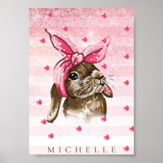 Hand painted Bunny glitter personalised Poster