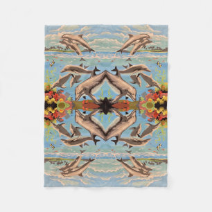 Hand Painted By Number Dolphins Mirror Tiled Fleece Blanket