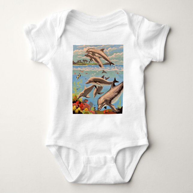 Hand Painted By Number | Playful Dolphins | Baby Bodysuit (Front)