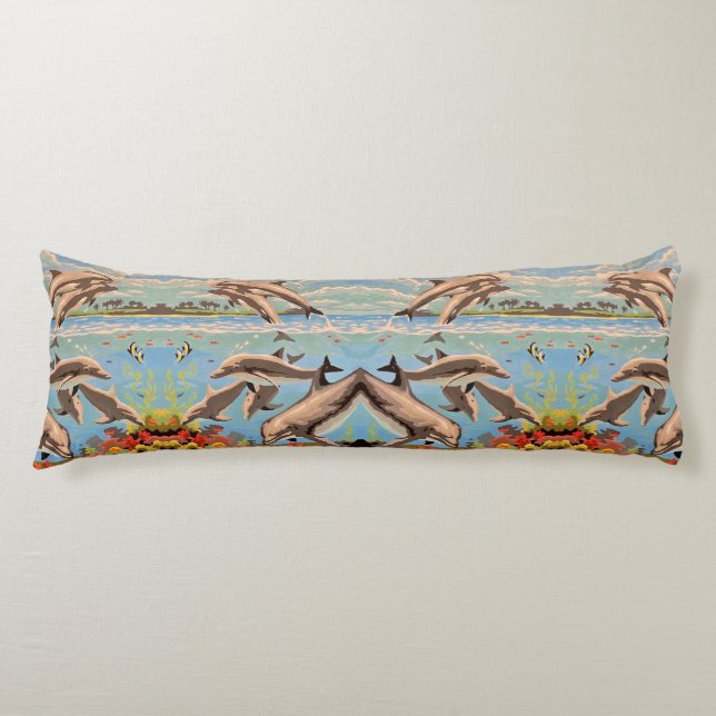 Hand Painted By Number | Playful Dolphins | Body Cushion (Front)