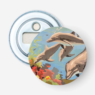 Hand Painted By Number Playful Dolphins Bottle Opener