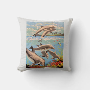 Hand Painted By Number Playful Dolphins Cushion