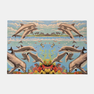 Hand Painted By Number   Playful Dolphins   Doormat