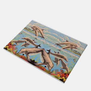 Hand Painted By Number   Playful Dolphins   Doormat