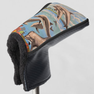 Hand Painted By Number Playful Dolphins Golf Head Cover