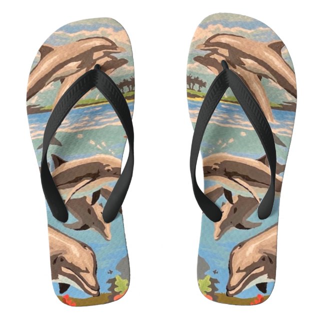Hand Painted By Number | Playful Dolphins | Jandals (Footbed)