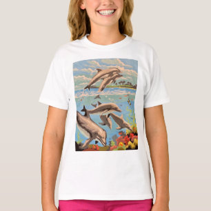 Hand Painted By Number   Playful Dolphins   Kids T-Shirt