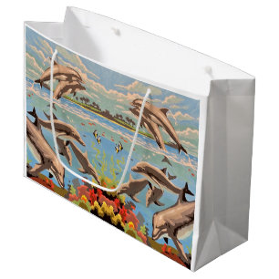 Hand Painted By Number Playful Dolphins Large Gift Bag