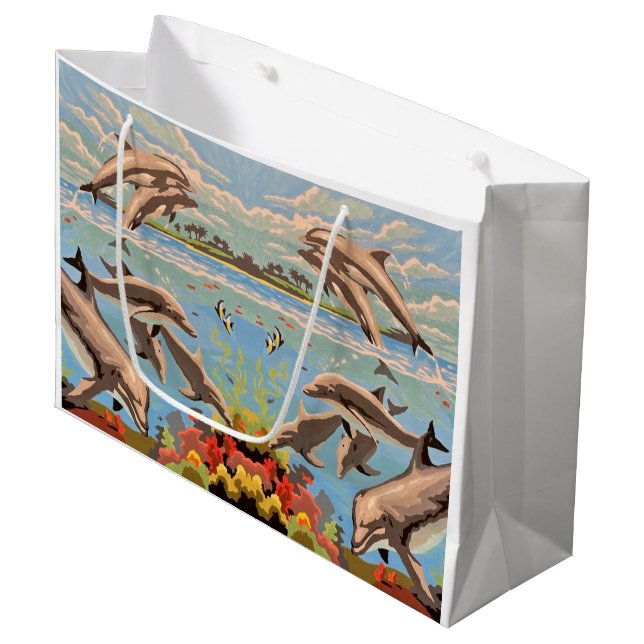 Hand Painted By Number | Playful Dolphins | Large Gift Bag (Front Angled)