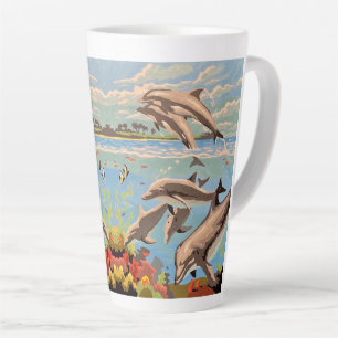 Hand Painted By Number Playful Dolphins Latte Mug