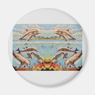 Hand Painted By Number Playful Dolphins Magnet