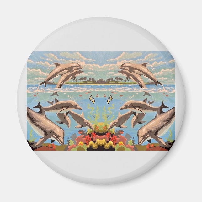 Hand Painted By Number | Playful Dolphins | Magnet (Front)