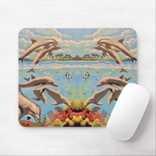 Hand Painted By Number   Playful Dolphins   Mouse Pad