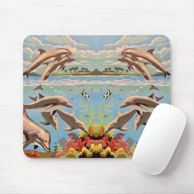 Hand Painted By Number | Playful Dolphins | Mouse Pad (With Mouse)