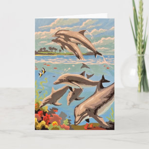 Hand Painted By Number Playful Dolphins Note Card