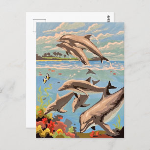 Hand Painted By Number   Playful Dolphins   Postcard