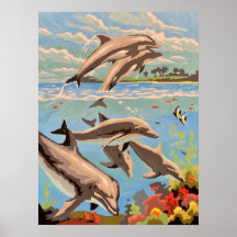 Hand Painted By Number | Playful Dolphins |
