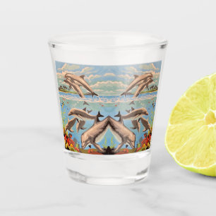 Hand Painted By Number Playful Dolphins Shot Glass