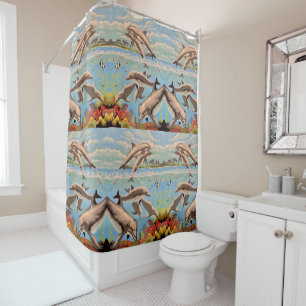 Hand Painted By Number   Playful Dolphins   Shower Curtain