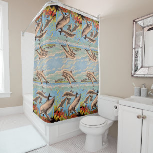 Hand Painted By Number Playful Dolphins Shower Curtain