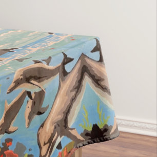 Hand Painted By Number   Playful Dolphins   Tablecloth