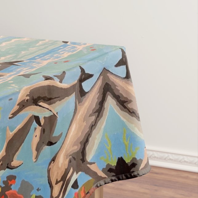 Hand Painted By Number | Playful Dolphins | Tablecloth (In Situ)