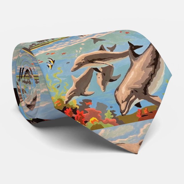 Hand Painted By Number | Playful Dolphins | Tie (Rolled)