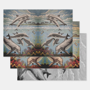Hand Painted By Number   Playful Dolphins   Wrapping Paper Sheet