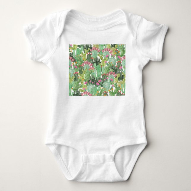 Hand Painted Cactus: Desert Green Baby Bodysuit (Front)