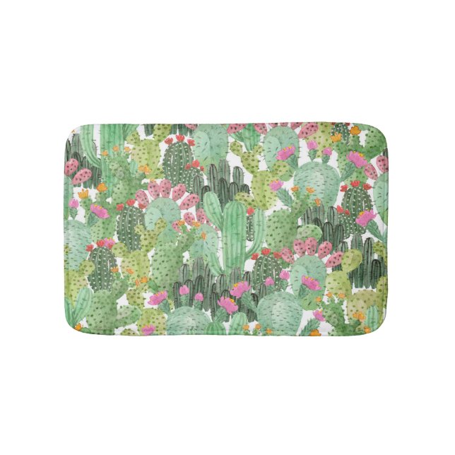 Hand Painted Cactus: Desert Green Bath Mat (Front)