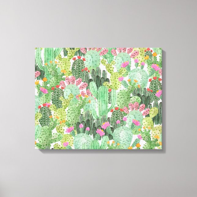 Hand Painted Cactus: Desert Green Canvas Print (Front)