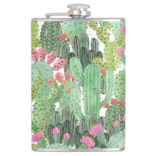 Hand Painted Cactus: Desert Green Hip Flask