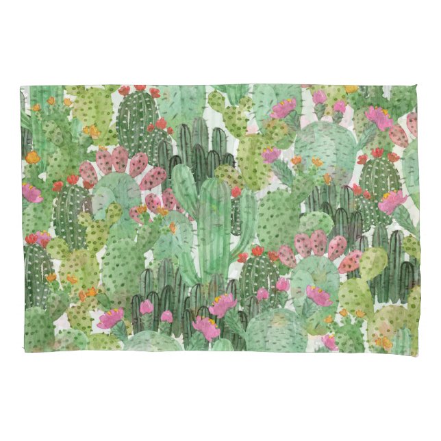 Hand Painted Cactus: Desert Green Pillowcase (Front)