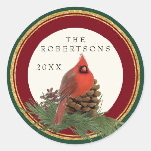 Hand Painted Cardinal Pine Cone Personalised Names Classic Round Sticker