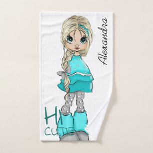 Hand Painted Cartoon style Girl Towel