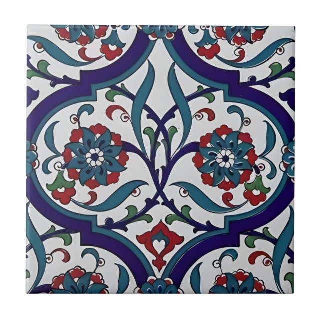 hand painted ceramic contemporary floral motifs ti tile (Front)