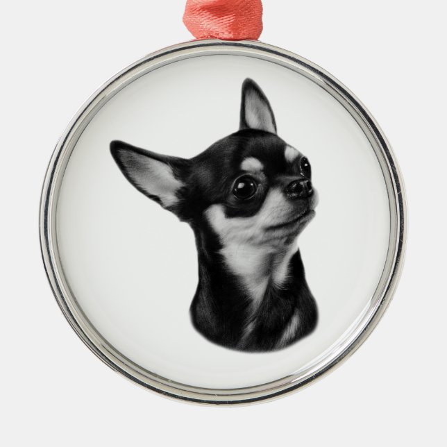 Hand painted chihuahua portrait metal tree decoration (Front)